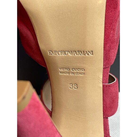 Authentic Emporio Armani Women's Dark Pink Suede Peep Toe High Heel Sz 38 - Picture 7 of 10